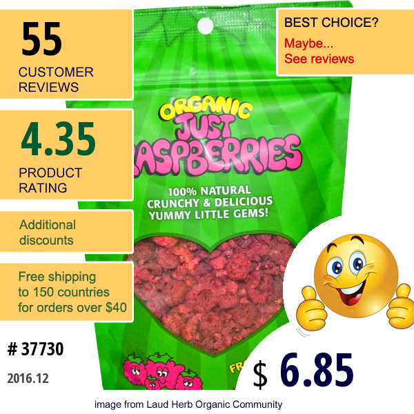 Just Tomatoes Etc!, Organic Just Raspberries, 1.5 Oz (42 G)