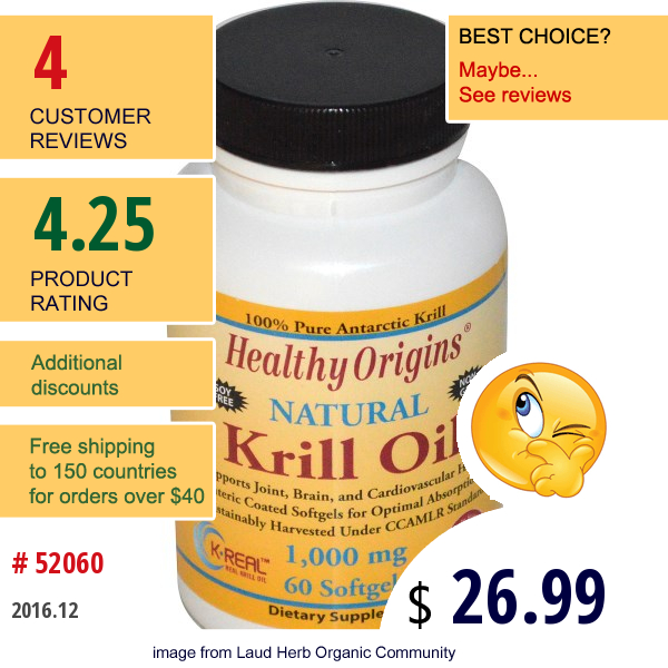 Healthy Origins, Krill Oil, Natural Vanilla Flavor, 1,000 Mg, 60 Softgels