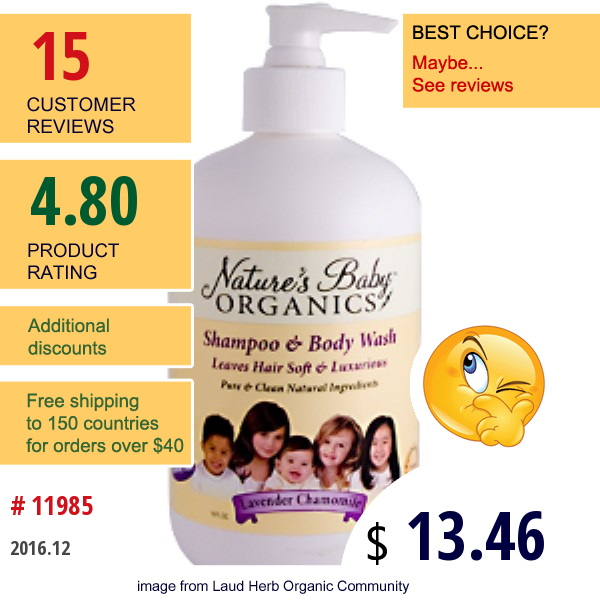Natures Baby Organics, Organics, Shampoo & Body Wash, Lavender Chamomile, 16 Fl Oz (473 Ml)  