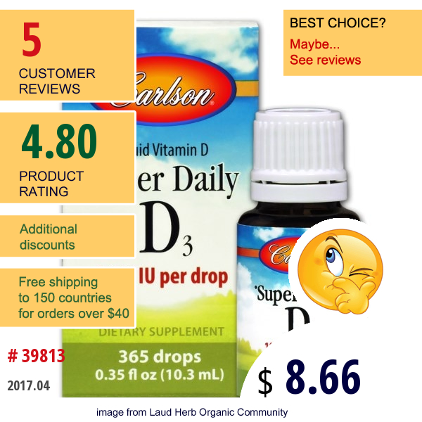 Carlson Labs, Super Daily D3, 1,000 Iu, 0.35 Fl Oz (10.3 Ml)