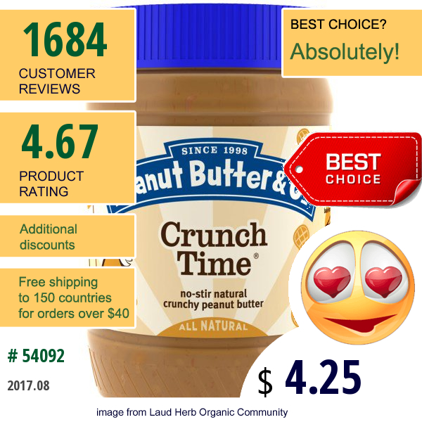 Peanut Butter & Co., Crunch Time, Crunchy Peanut Butter, 16 Oz (454 G)