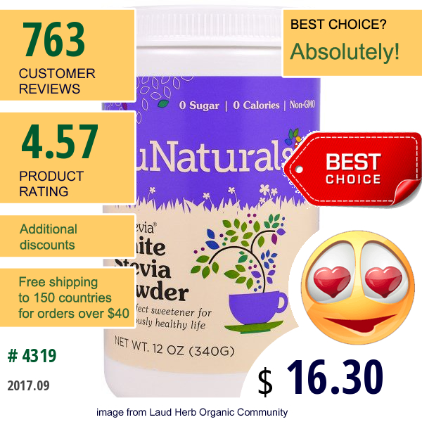 Nunaturals, Nustevia White Stevia Powder, 12 Oz (340 G)