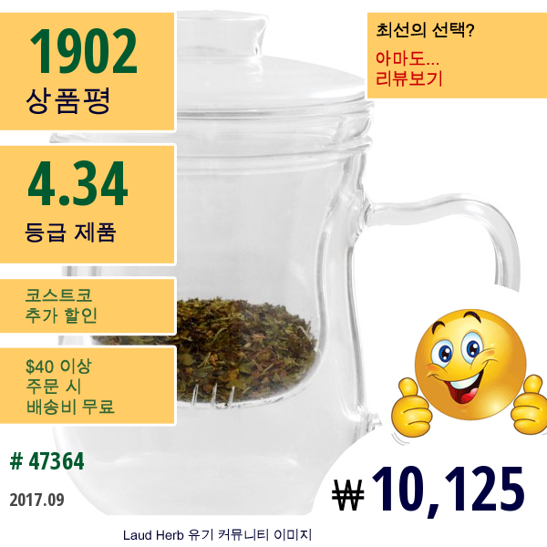 Just A Leaf Organic Tea, 차 임퓨저, 여과기 있는 유리 차 컵, 8 Oz 차 잔  