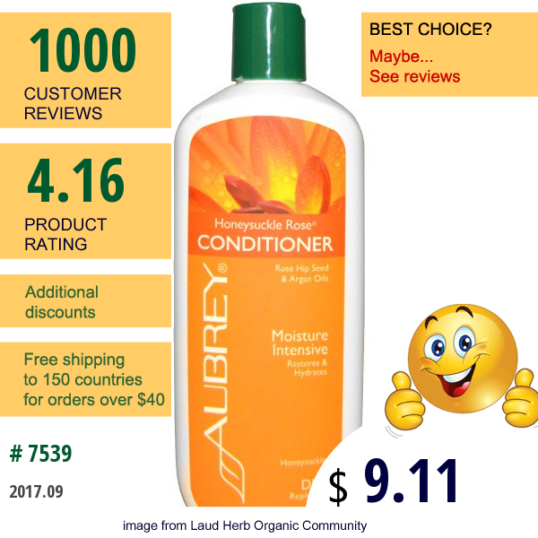 Aubrey Organics, Honeysuckle Rose Conditioner, Restores & Hydrates, Dry Hair, 11 Fl Oz (325 Ml)