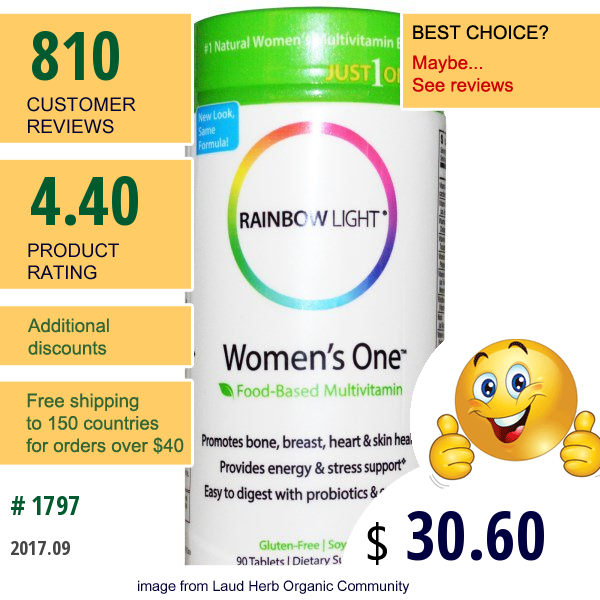 Rainbow Light, Just Once, Womens One, Food-Based Multivitamin, 90 Tablets