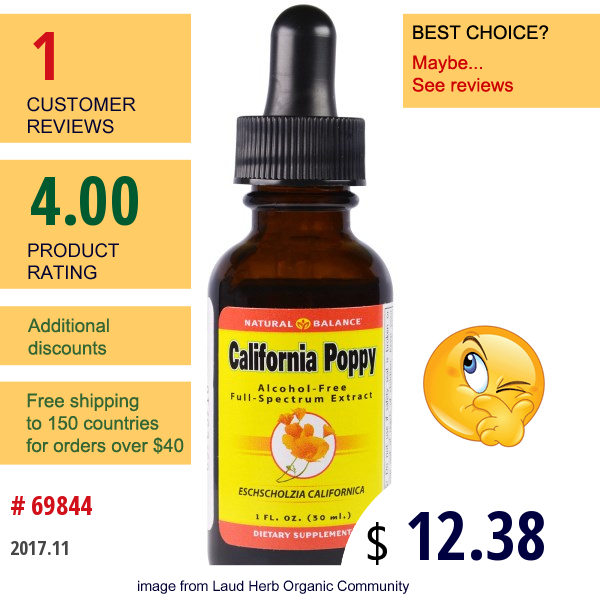 Natural Balance, California Poppy, Alcohol-Free, 1 Fl Oz (30 Ml)  