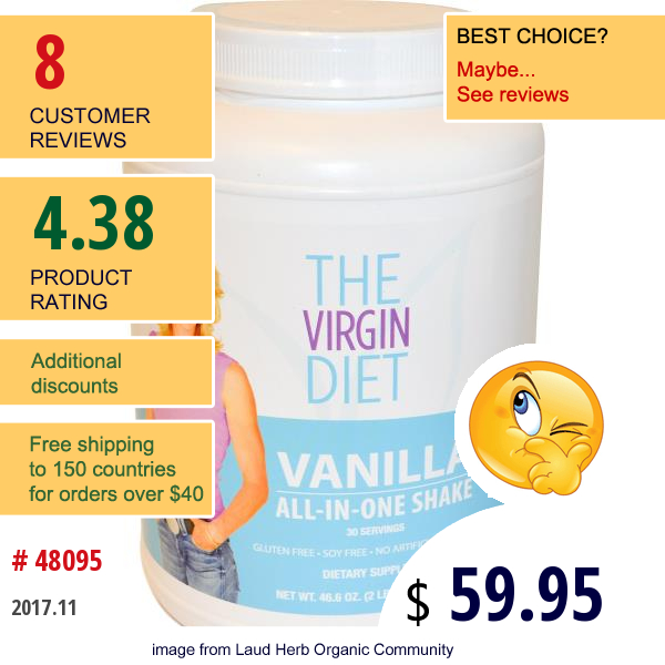 Thorne Research, The Virgin Diet, All-In-One Shake, Vanilla, 46.6 Oz (1,320 G)  