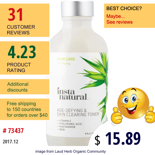 Instanatural, Age-Defying & Skin Clearing Toner, 4 Fl Oz (120 Ml)