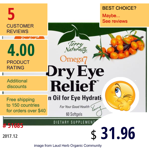 Europharma, Terry Naturally, Omega 7 Dry Eye Relief, 60 Softgels