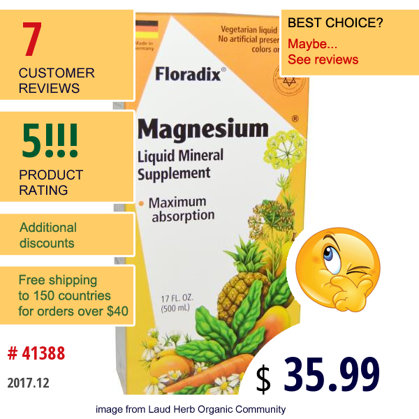 Flora, Floradix, Magnesium, Liquid Mineral Supplement, 17 Fl Oz (500 Ml)