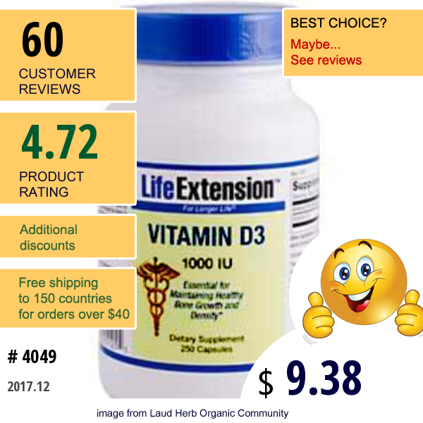 Life Extension, Vitamin D3, 1,000 Iu, 250 Capsules  