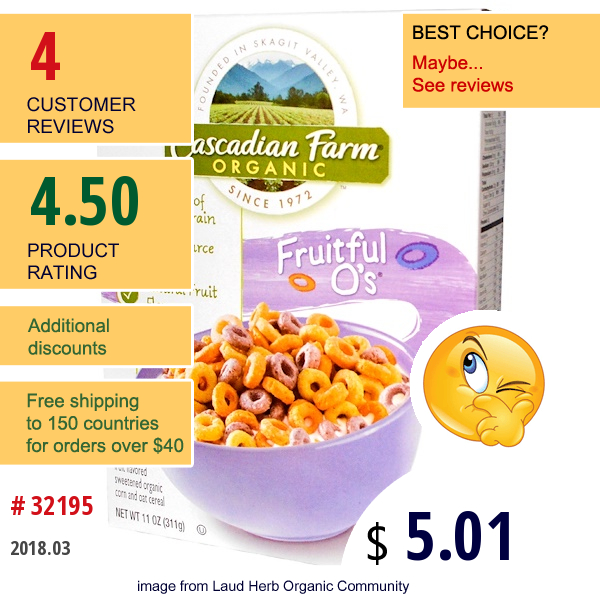 Cascadian Farm, Organic, Fruitful Os, 11 Oz (311 G)  