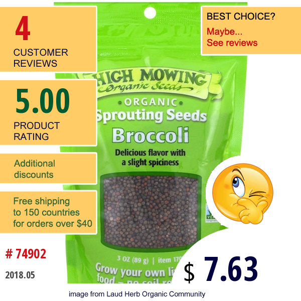 High Mowing Organic Seeds, Broccoli, 3 Oz (89 G)