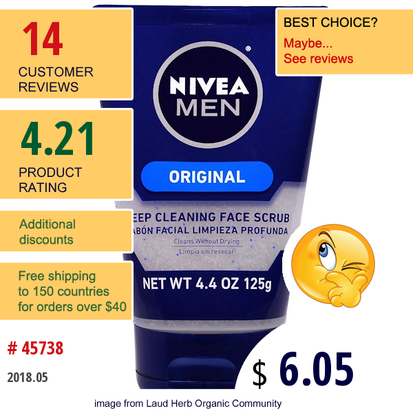 Nivea, Men, Deep Cleaning Face Scrub, Original, 4.4 Oz (125 G)