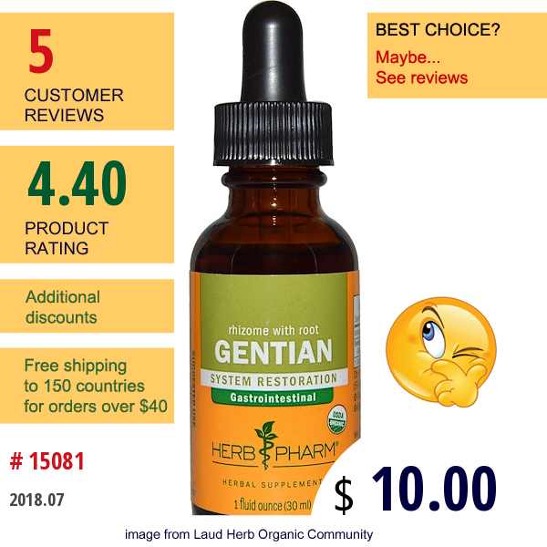 Herb Pharm, Gentian, Rhizome With Root, 1 Fl Oz (30 Ml)