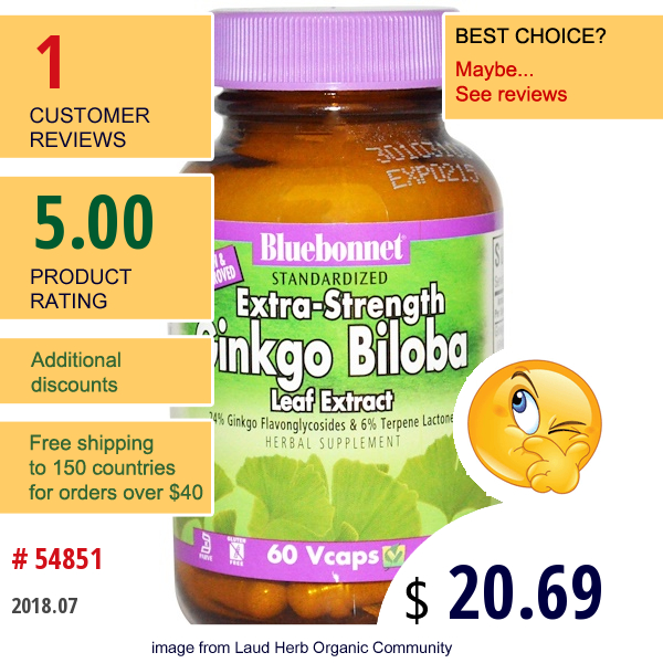 Bluebonnet Nutrition, Ginkgo Biloba Leaf Extract, Extra-Strength, 60 Vcaps  