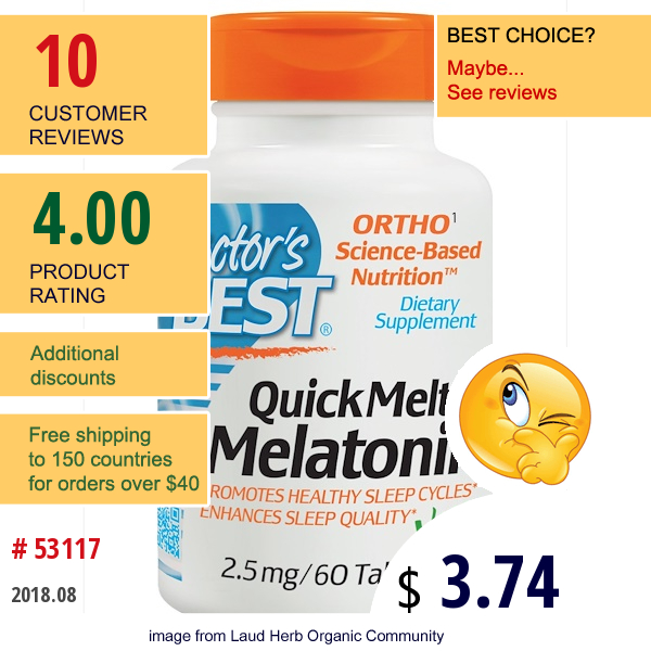 Doctors Best, Quick Melt Melatonin, 2.5 Mg, 60 Tablets   