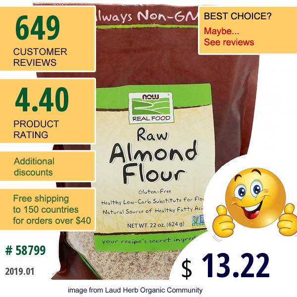 Now Foods, Real Food, Raw Almond Flour, 22 Oz (624 G)