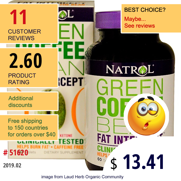 Natrol, Green Coffee Bean Fat Intercept, With Raspberry Ketone, 60 Tablets  