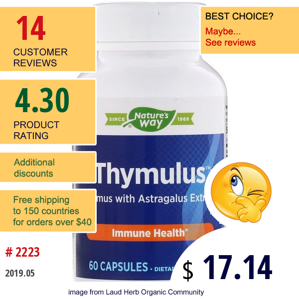 Enzymatic Therapy, Thymulus, Immune Health, 60 Capsules