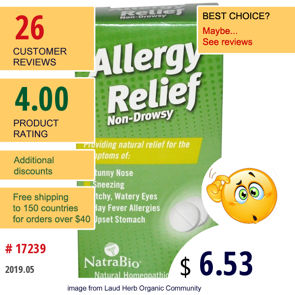 Natrabio, Allergy Relief, Non-Drowsy, 60 Tablets
