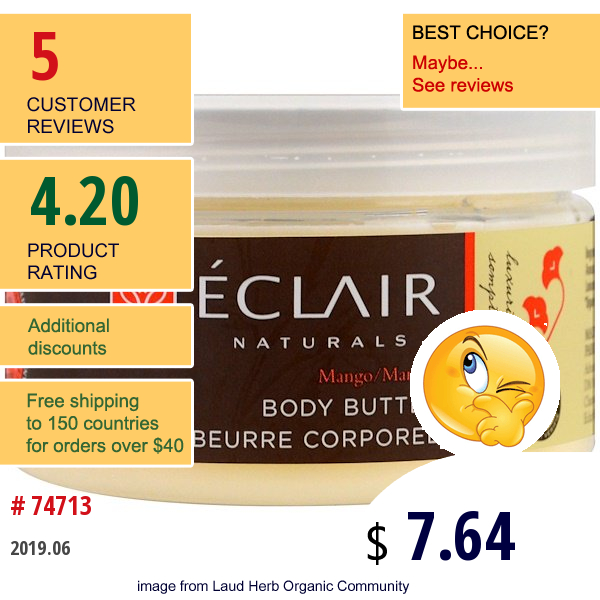Eclair Naturals, Body Butter, Mango,  4 Oz (113 G)
