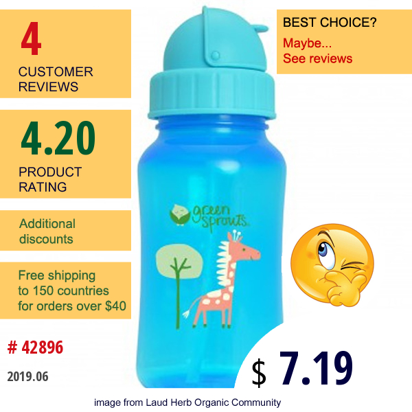 I Play , Green Sprouts, Blue Aqua Bottle, 12 Months+, 10 Oz (300 Ml)  