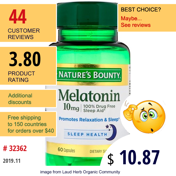 Nature'S Bounty, Melatonin, 10 Mg, 60 Capsules