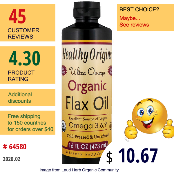 Healthy Origins, Ultra Omega, Organic Flax Oil, 16 Fl Oz (473 Ml) Healthy Origins, Ultra Omega, Organic Flax Oil, 16 Fl Oz (473 Ml)