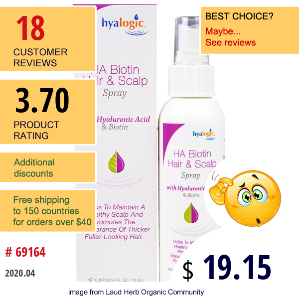 Hyalogic , Ha Biotin Hair & Scalp Spray, 4 Fl Oz (118 Ml)