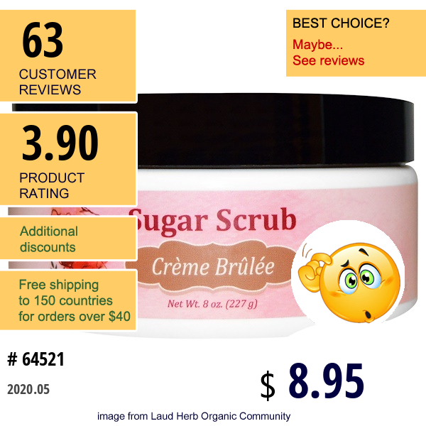 Madre Labs, Sugar Scrub, Crème Brulee, Gentle Exfoliator With Argan & Marula Oils + Shea Butter, 8 Oz. (227 G)  
