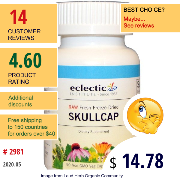 Eclectic Institute, Skullcap, 350 Mg, 90 Non-Gmo Veggie Caps