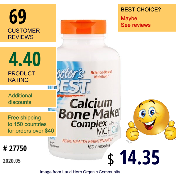 Doctor'S Best, Calcium Bone Maker Complex With Mchcal, 180 Capsules