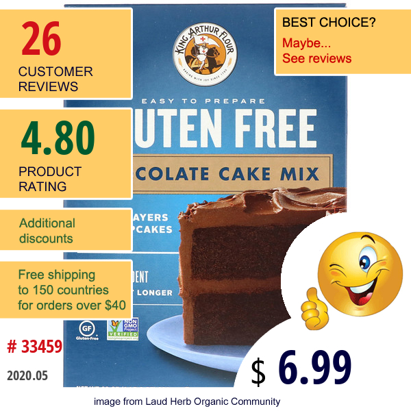 King Arthur Flour, Gluten Free Chocolate Cake Mix, 22 Oz (624 G)  