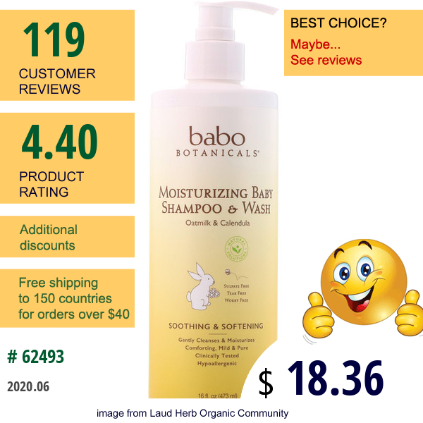 Babo Botanicals, Moisturizing Baby Shampoo & Wash, Oatmilk Calendula, 16 Fl Oz (473 Ml)
