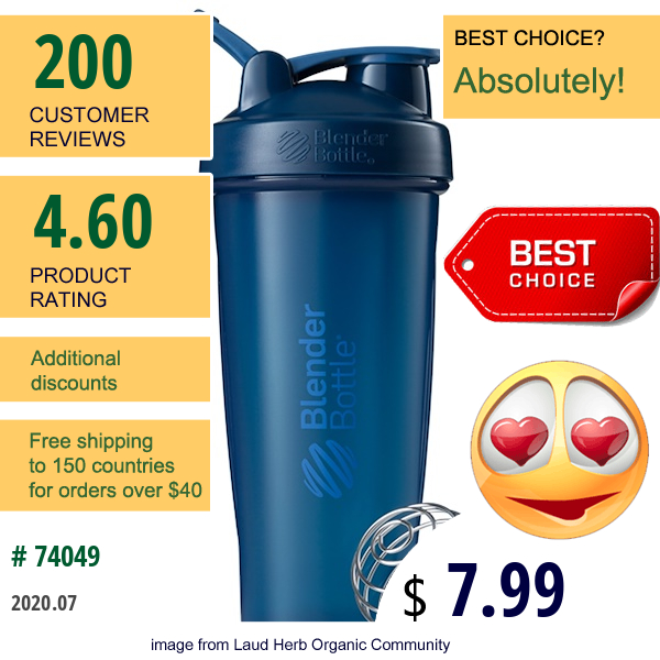 Blender Bottle, Blenderbottle, Classic With Loop, Navy, 28 Oz  