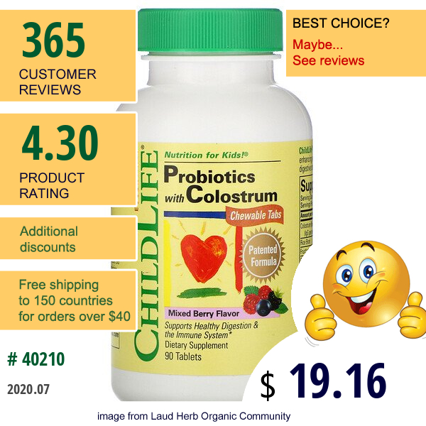 Childlife, Probiotics With Colostrum, Mixed Berry Flavor, 90 Chewable Tablets