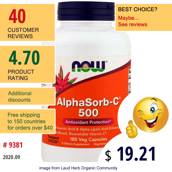 Now Foods, Alphasorb-C 500, 180 Veg Capsules