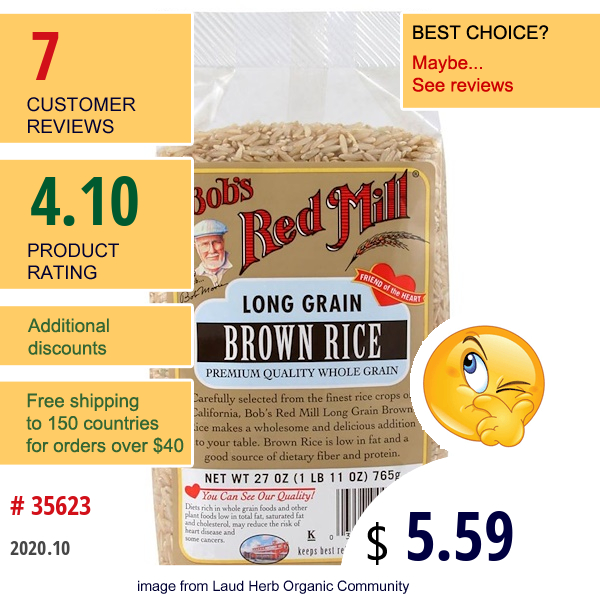 Bob'S Red Mill, Long Grain Brown Rice, 27 Oz (765 G)  