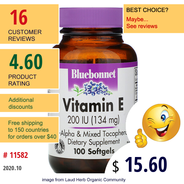Bluebonnet Nutrition, Vitamin E, 200 Iu, 100 Softgels