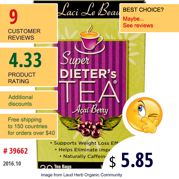 Natrol, Laci Le Beau, Super Dieters Tea, Acai Berry, Caffeine Free, 30 Tea Bags, 2.63 Oz (75 G)