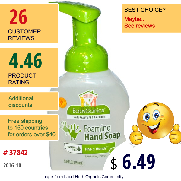 Babyganics, Fine & Handy, Foaming Hand Soap, Fragrance Free, 8.45 Fl Oz (250 Ml)