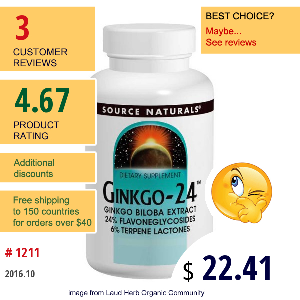 Source Naturals, Ginkgo-24, 120 Mg, 120 Tablets