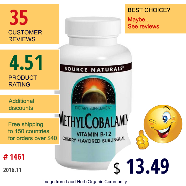 Source Naturals, Methylcobalamin, Cherry Flavored, 5 Mg, 60 Tablets