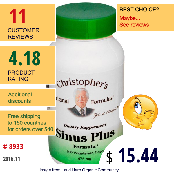 Christophers Original Formulas, Sinus Plus Formula, 475 Mg, 100 Veggie Caps