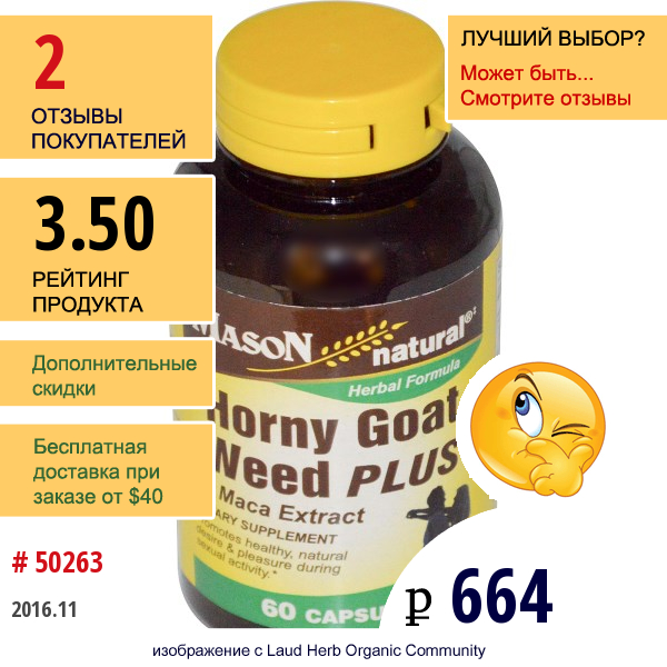 Mason Vitamins, Экстракт Горянки Крупноцветковой, С Экстрактом Маки, 60 Капсул  