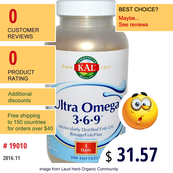 Kal, Ultra Omega 3·6·9, 200 Softgels Kal, Ultra Omega 3·6·9, 200 Softgels