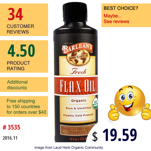 Barleans, Organic, Fresh, Flax Oil, 16 Oz (473 Ml)