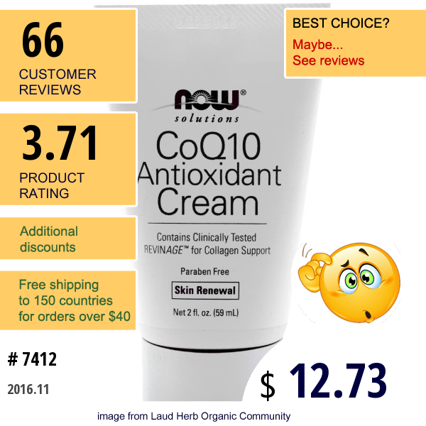 Now Foods, Solutions, Coq10 Antioxidant Cream, 2 Fl Oz (59 Ml)