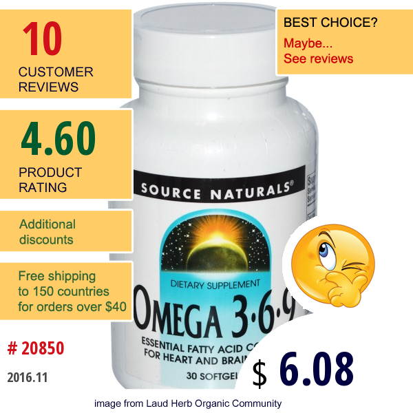 Source Naturals, Omega 3 6 9, 30 Softgels